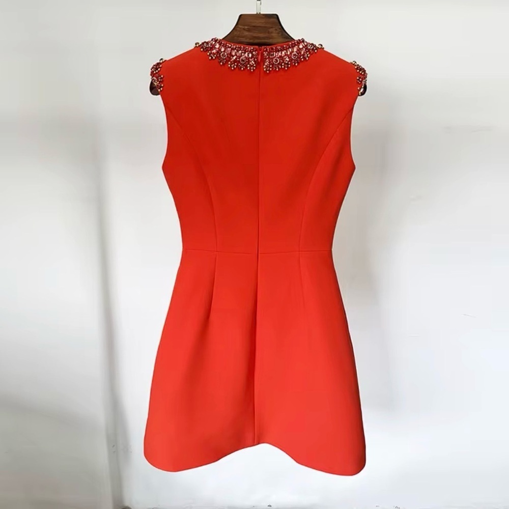 Elegant Red Deep V-neck BeadedSleeveless short Dress Size 6 - Picture 3 of 6